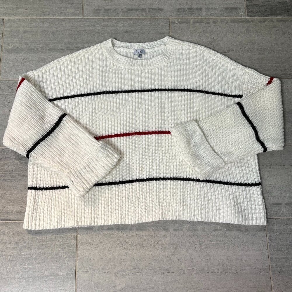 Tobi Stripe Elena Stripe Oversized Knit Sweater White Size Small